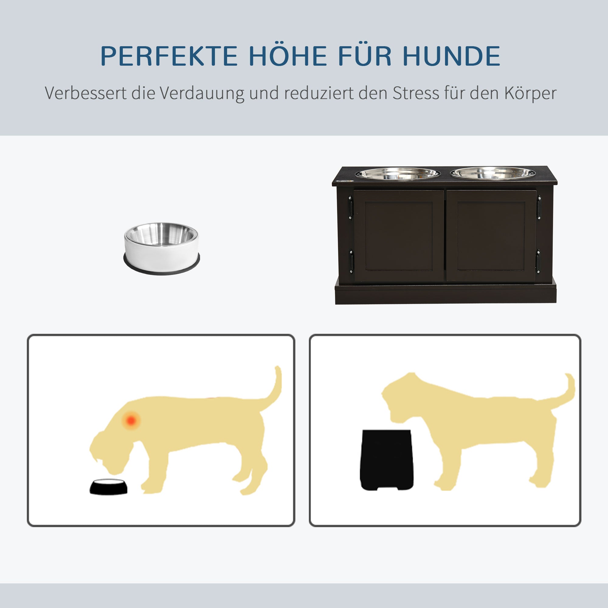 Elevated Dog Bowls, Feeding Station with 2 Stainless Steel Bowls, Water Bowl with 29.5L Storage, Food Bowl, Dog Bowl Stand for Large Dogs, Coffee