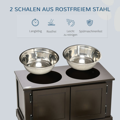 Elevated Dog Bowls, Feeding Station with 2 Stainless Steel Bowls, Water Bowl with 29.5L Storage, Food Bowl, Dog Bowl Stand for Large Dogs, Coffee