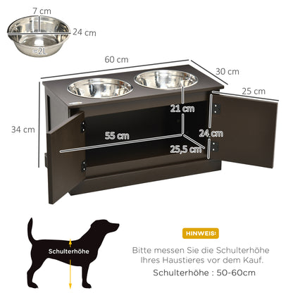 Elevated Dog Bowls, Feeding Station with 2 Stainless Steel Bowls, Water Bowl with 29.5L Storage, Food Bowl, Dog Bowl Stand for Large Dogs, Coffee