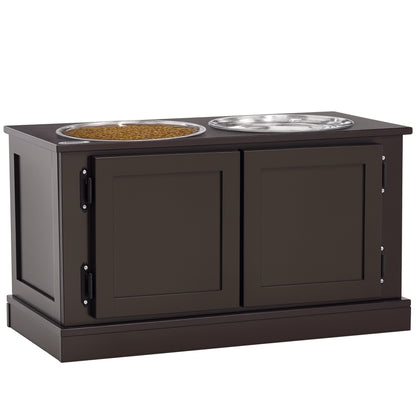 Elevated Dog Bowls, Feeding Station with 2 Stainless Steel Bowls, Water Bowl with 29.5L Storage, Food Bowl, Dog Bowl Stand for Large Dogs, Coffee