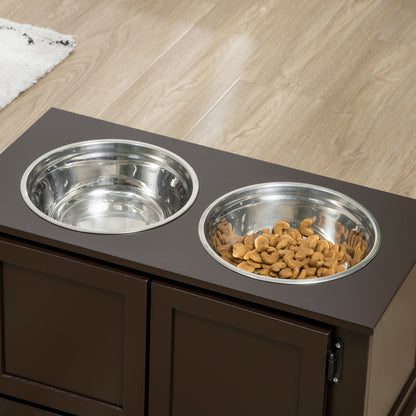 Elevated Dog Bowls, Feeding Station with 2 Stainless Steel Bowls, Water Bowl with 29.5L Storage, Food Bowl, Dog Bowl Stand for Large Dogs, Coffee