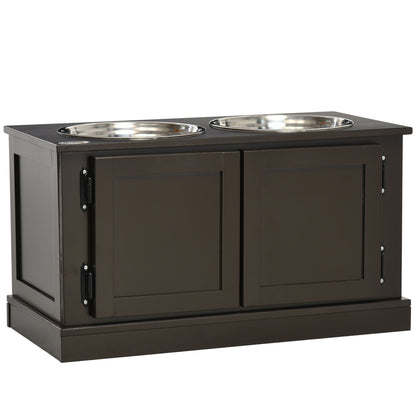 Elevated Dog Bowls, Feeding Station with 2 Stainless Steel Bowls, Water Bowl with 29.5L Storage, Food Bowl, Dog Bowl Stand for Large Dogs, Coffee