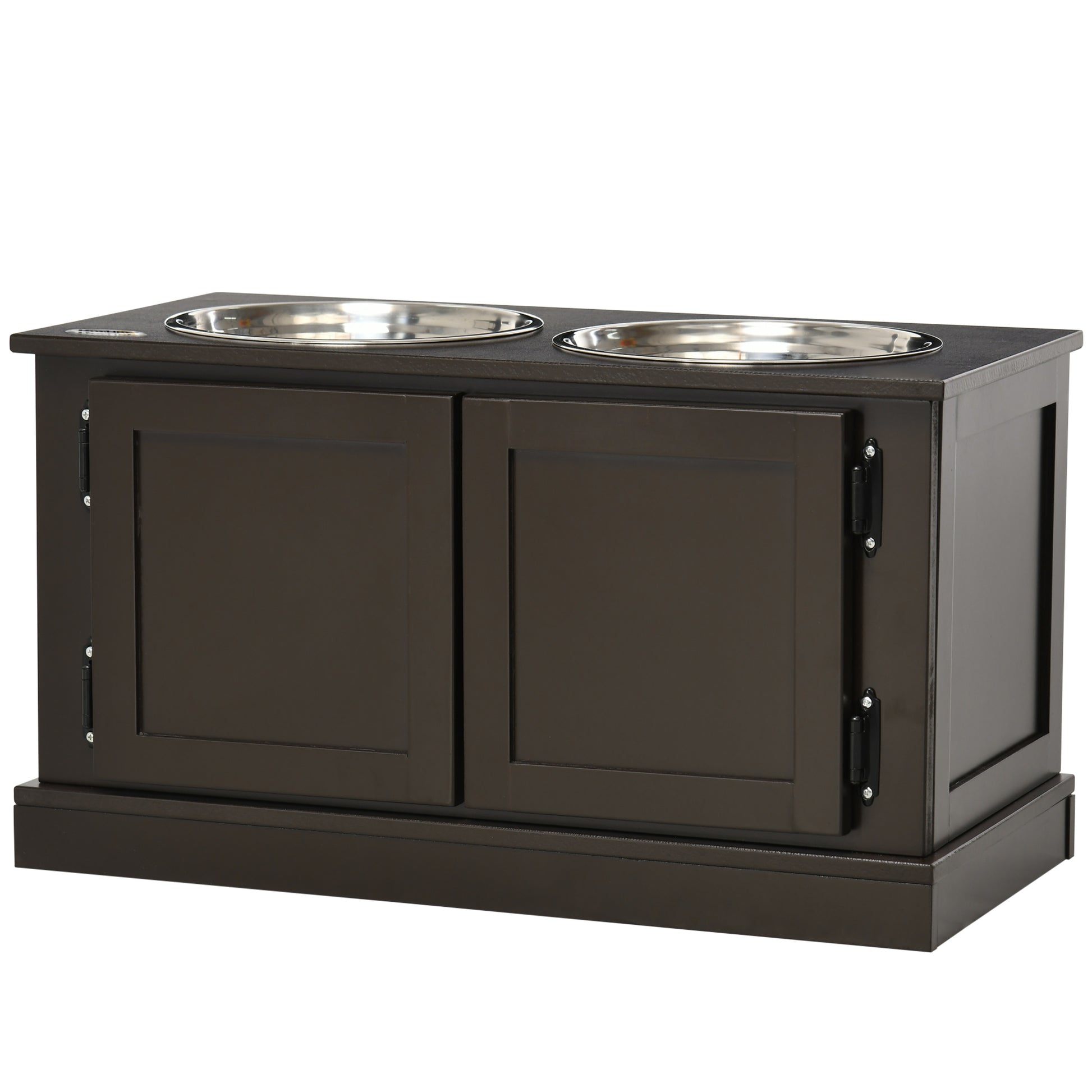 Elevated Dog Bowls, Feeding Station with 2 Stainless Steel Bowls, Water Bowl with 29.5L Storage, Food Bowl, Dog Bowl Stand for Large Dogs, Coffee