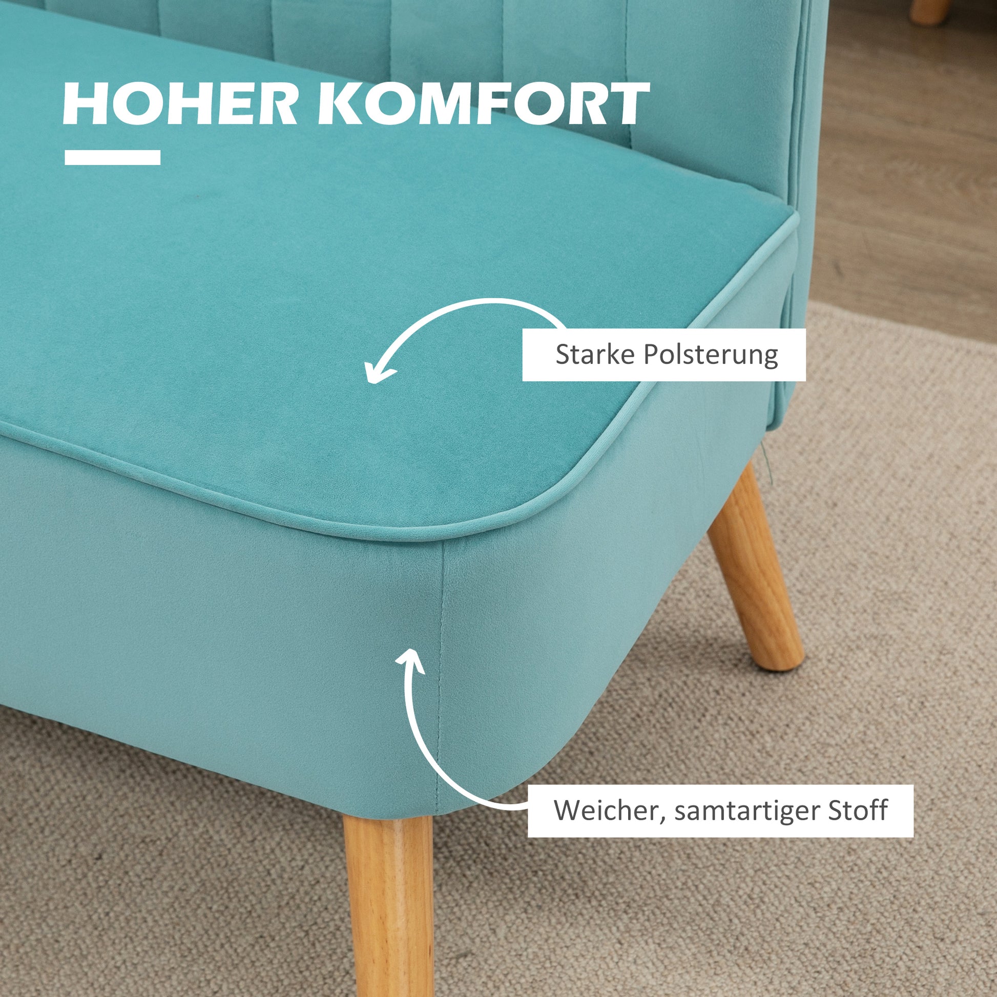 2-Seater Fabric Sofa Upholstered Couch Double Sofa Seating Furniture Lounge Sofa Wooden Velvet-Like Polyester Foam Green 117 x 56.5 x 77 cm
