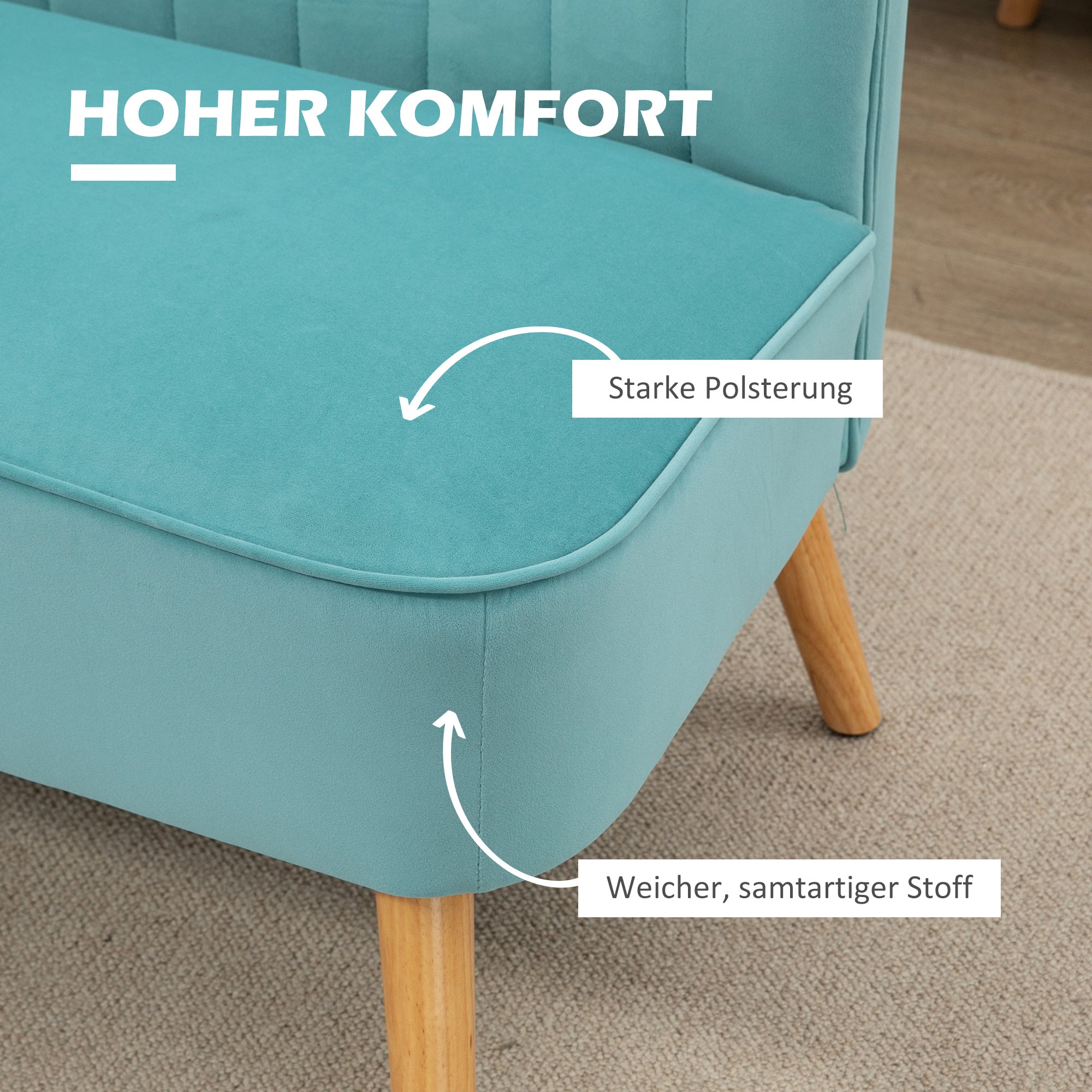 2-Seater Fabric Sofa Upholstered Couch Double Sofa Seating Furniture Lounge Sofa Wooden Velvet-Like Polyester Foam Green 117 x 56.5 x 77 cm