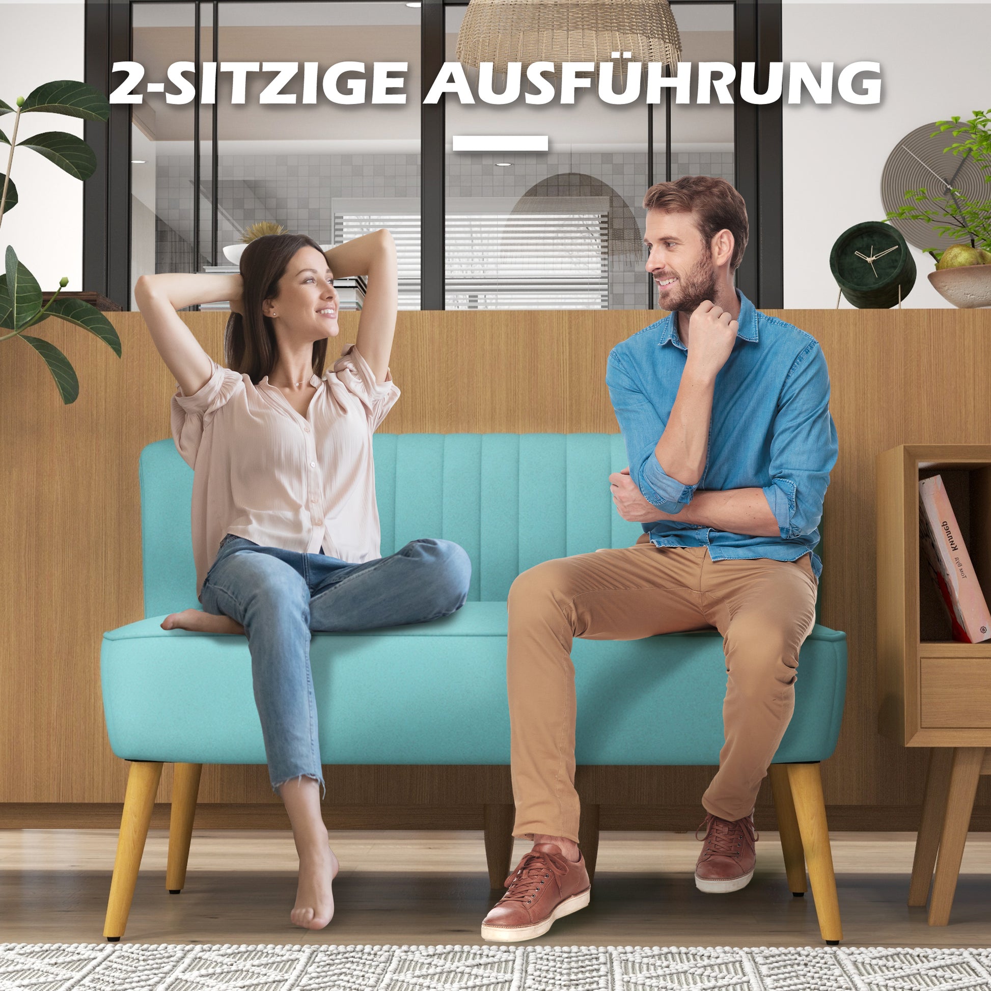 2-Seater Fabric Sofa Upholstered Couch Double Sofa Seating Furniture Lounge Sofa Wooden Velvet-Like Polyester Foam Green 117 x 56.5 x 77 cm