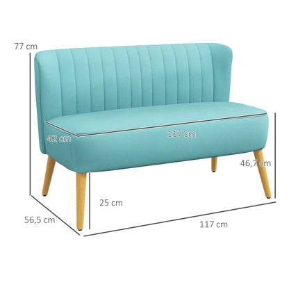 2-Seater Fabric Sofa Upholstered Couch Double Sofa Seating Furniture Lounge Sofa Wooden Velvet-Like Polyester Foam Green 117 x 56.5 x 77 cm