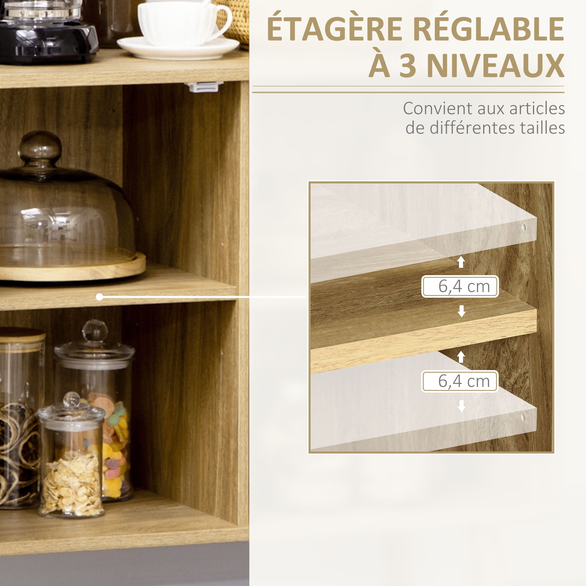 Storage Buffet Cabinet with 1 Rattan Effect Wood Door - dim. 80L x 39W x 70H cm