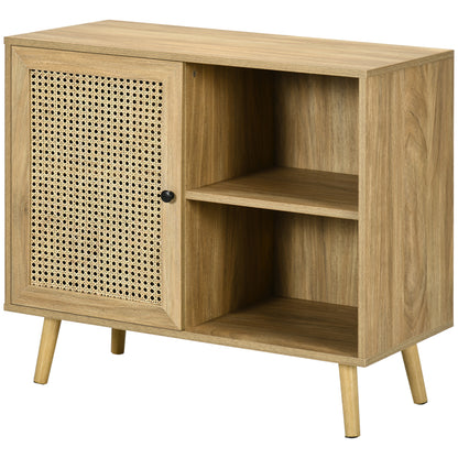 Storage Buffet Cabinet with 1 Rattan Effect Wood Door - dim. 80L x 39W x 70H cm