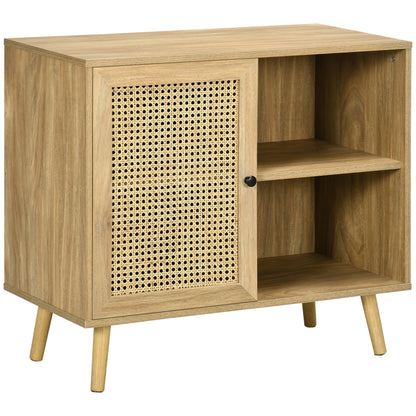 Storage Buffet Cabinet with 1 Rattan Effect Wood Door - dim. 80L x 39W x 70H cm