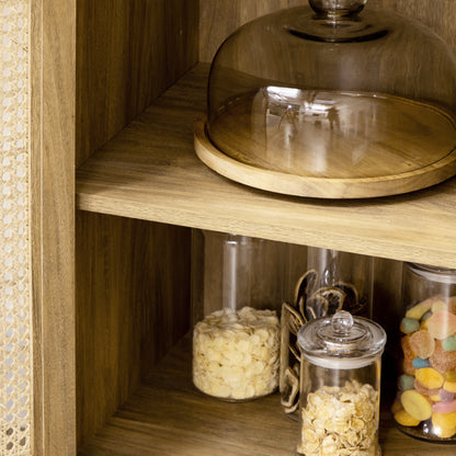 Storage Buffet Cabinet with 1 Rattan Effect Wood Door - dim. 80L x 39W x 70H cm