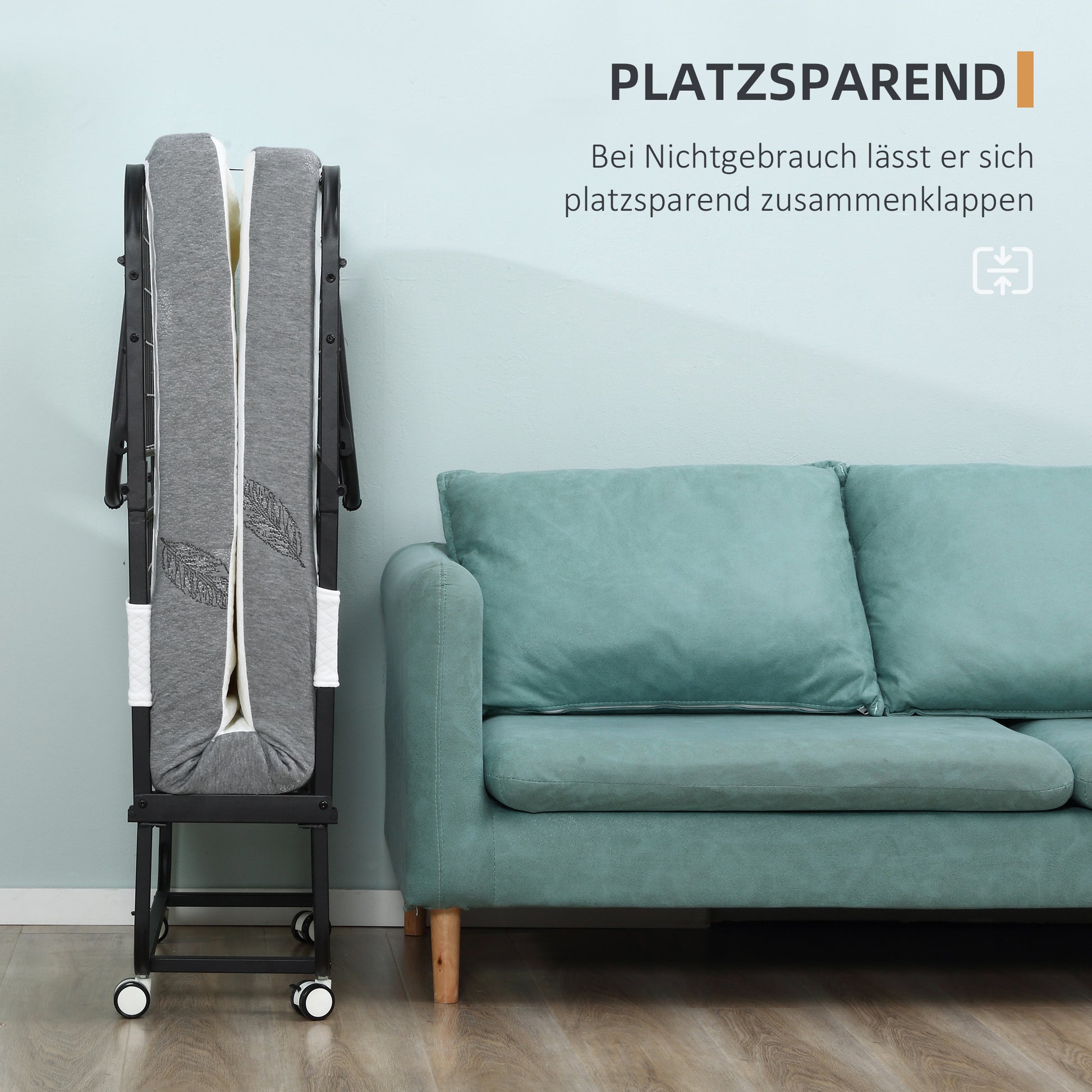 Guest Bed Folding Bed with Wheels Steel+Foam White+Black 200 x 80 x 42.5 cm