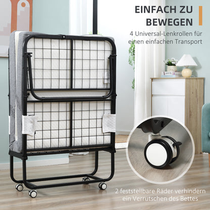 Guest Bed Folding Bed with Wheels Steel+Foam White+Black 200 x 80 x 42.5 cm