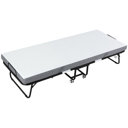 Guest Bed Folding Bed with Wheels Steel+Foam White+Black 200 x 80 x 42.5 cm