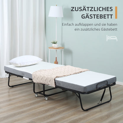 Guest Bed Folding Bed with Wheels Steel+Foam White+Black 200 x 80 x 42.5 cm