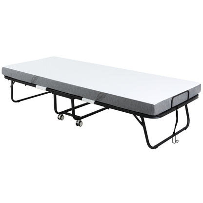 Guest Bed Folding Bed with Wheels Steel+Foam White+Black 200 x 80 x 42.5 cm