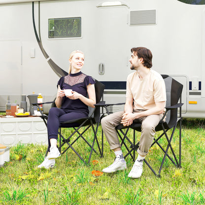 Set of 2 Folding Camping Chairs Portable Padded High Back Fishing Chair with Cup Holder, Foldable Chair for Hiking, Beach, Picnic, Travel, 120kg Load, Dark Gray