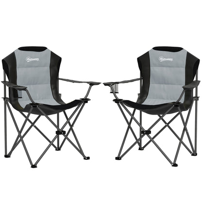 Set of 2 Folding Camping Chairs Portable Padded High Back Fishing Chair with Cup Holder, Foldable Chair for Hiking, Beach, Picnic, Travel, 120kg Load, Dark Gray