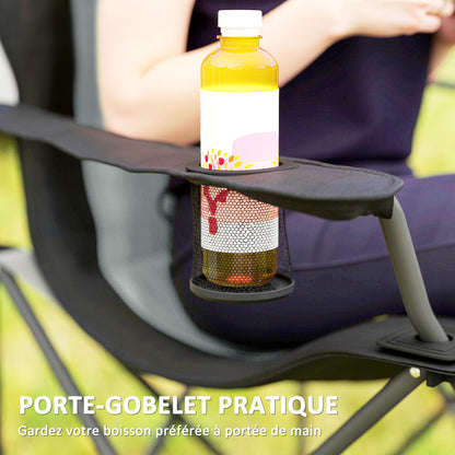 Set of 2 Folding Camping Chairs Portable Padded High Back Fishing Chair with Cup Holder, Foldable Chair for Hiking, Beach, Picnic, Travel, 120kg Load, Dark Gray