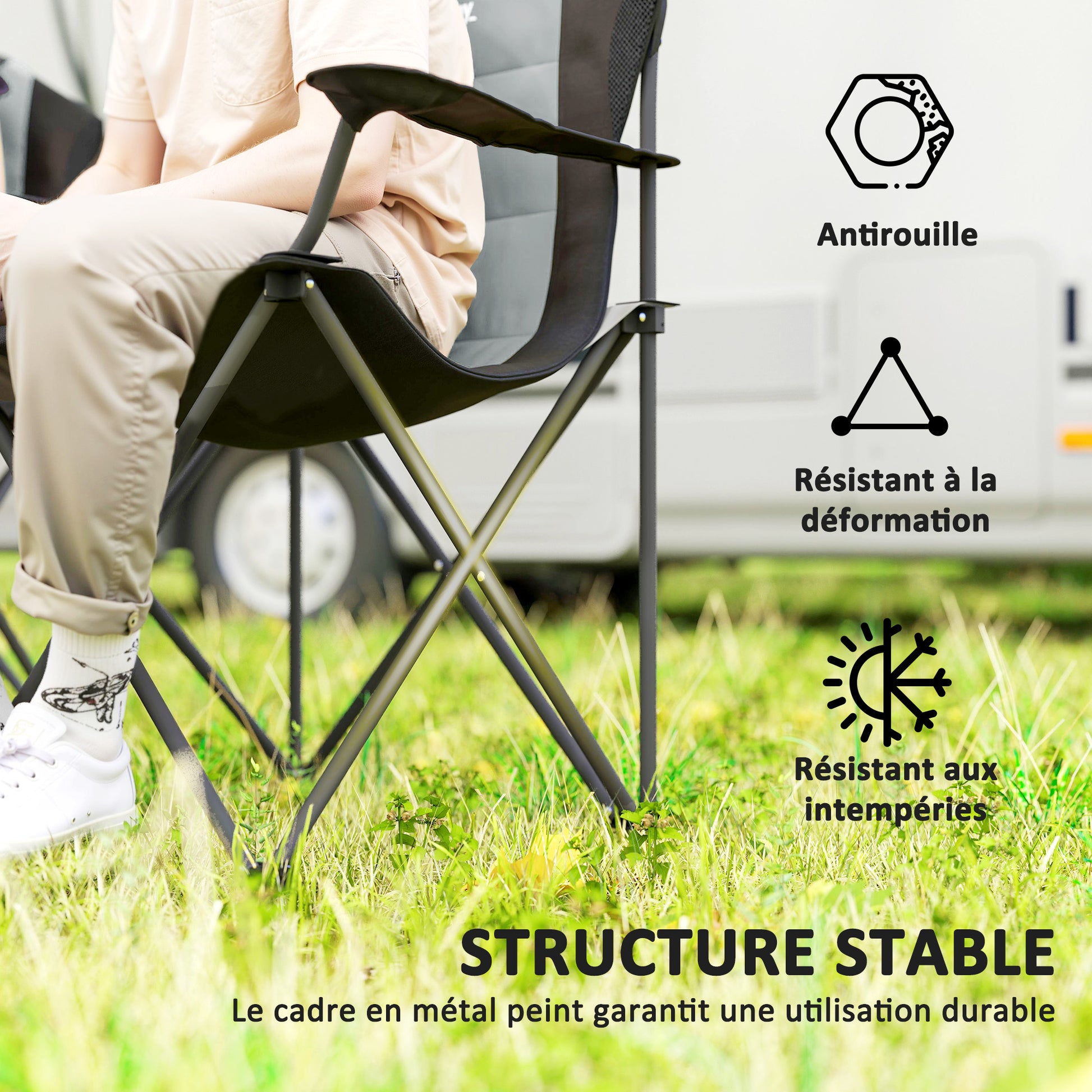 Set of 2 Folding Camping Chairs Portable Padded High Back Fishing Chair with Cup Holder, Foldable Chair for Hiking, Beach, Picnic, Travel, 120kg Load, Dark Gray