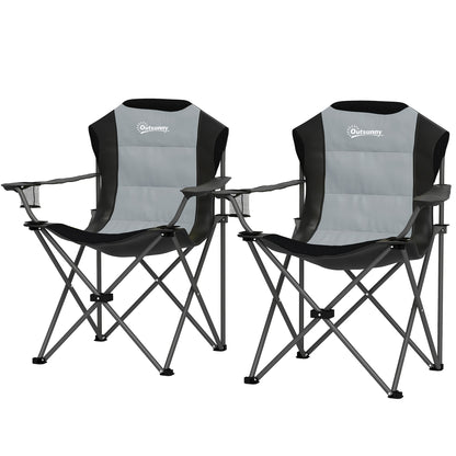 Set of 2 Folding Camping Chairs Portable Padded High Back Fishing Chair with Cup Holder, Foldable Chair for Hiking, Beach, Picnic, Travel, 120kg Load, Dark Gray