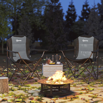 Set of 2 Folding Camping Chairs Portable Padded High Back Fishing Chair with Cup Holder, Foldable Chair for Hiking, Beach, Picnic, Travel, 120kg Load, Dark Gray