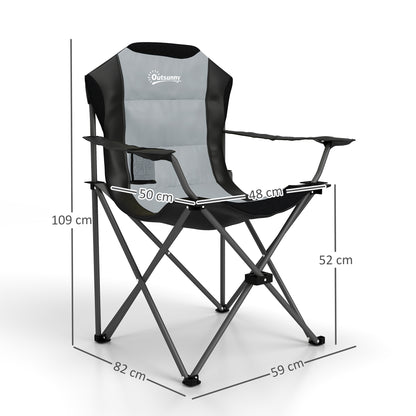 Set of 2 Folding Camping Chairs Portable Padded High Back Fishing Chair with Cup Holder, Foldable Chair for Hiking, Beach, Picnic, Travel, 120kg Load, Dark Gray