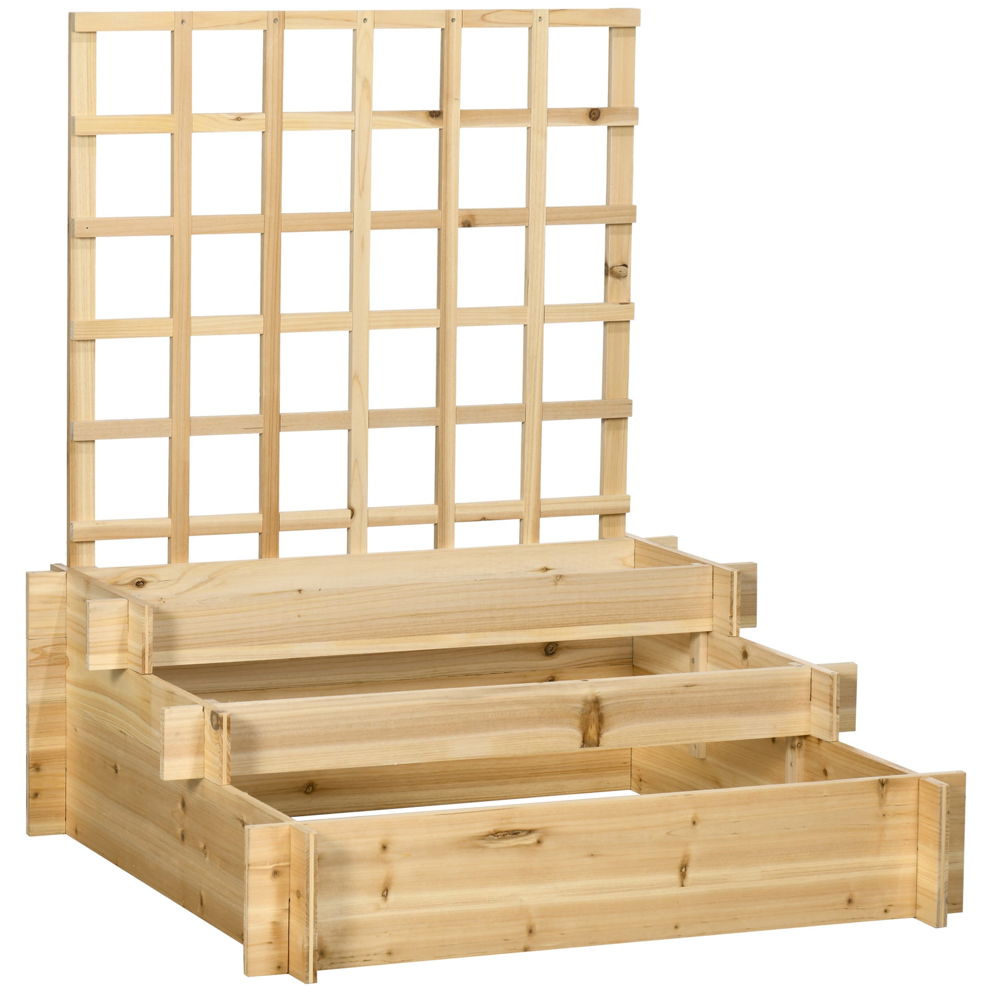 3-Tier Urban Garden with Trellis Planter Stand Wood with Non-woven Fabric for Growing Vegetables Flowers Herbs 95x95x110 cm Natural