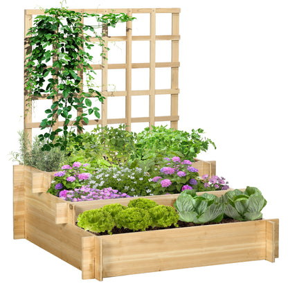 3-Tier Urban Garden with Trellis Planter Stand Wood with Non-woven Fabric for Growing Vegetables Flowers Herbs 95x95x110 cm Natural