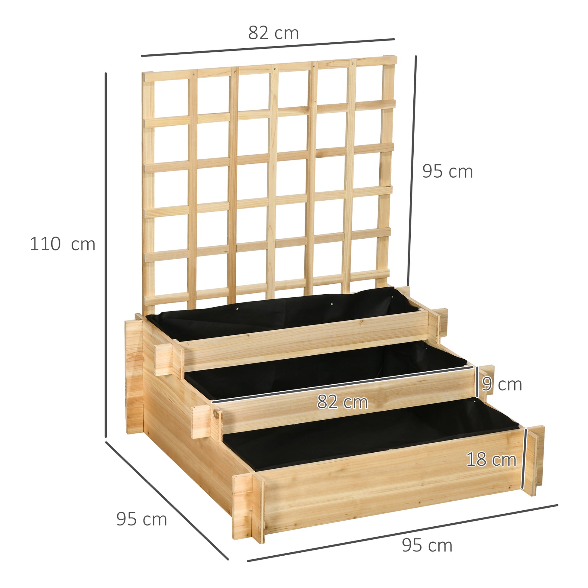 3-Tier Urban Garden with Trellis Planter Stand Wood with Non-woven Fabric for Growing Vegetables Flowers Herbs 95x95x110 cm Natural
