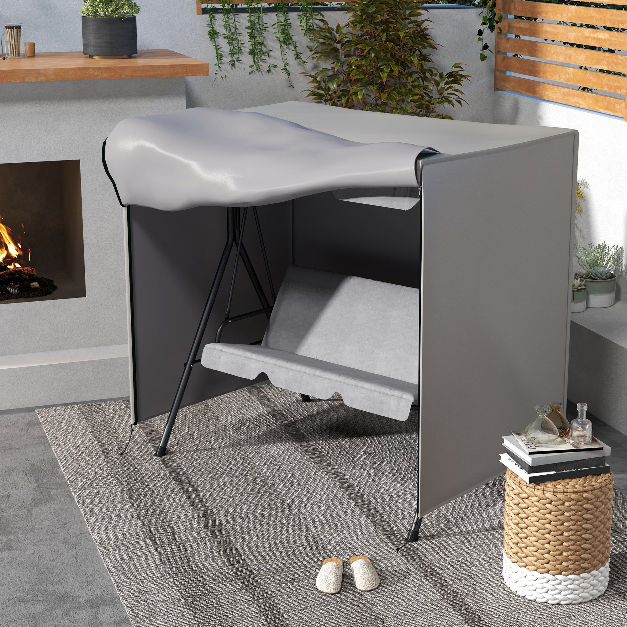 Hollywood Swing Seat Cover 3 Seater, Water Repellent Winterproof Protective Cover for Garden Swing, UV Resistant Cover, Tearing Resistant 420D Oxford Fabric, 177x114x152cm Gray