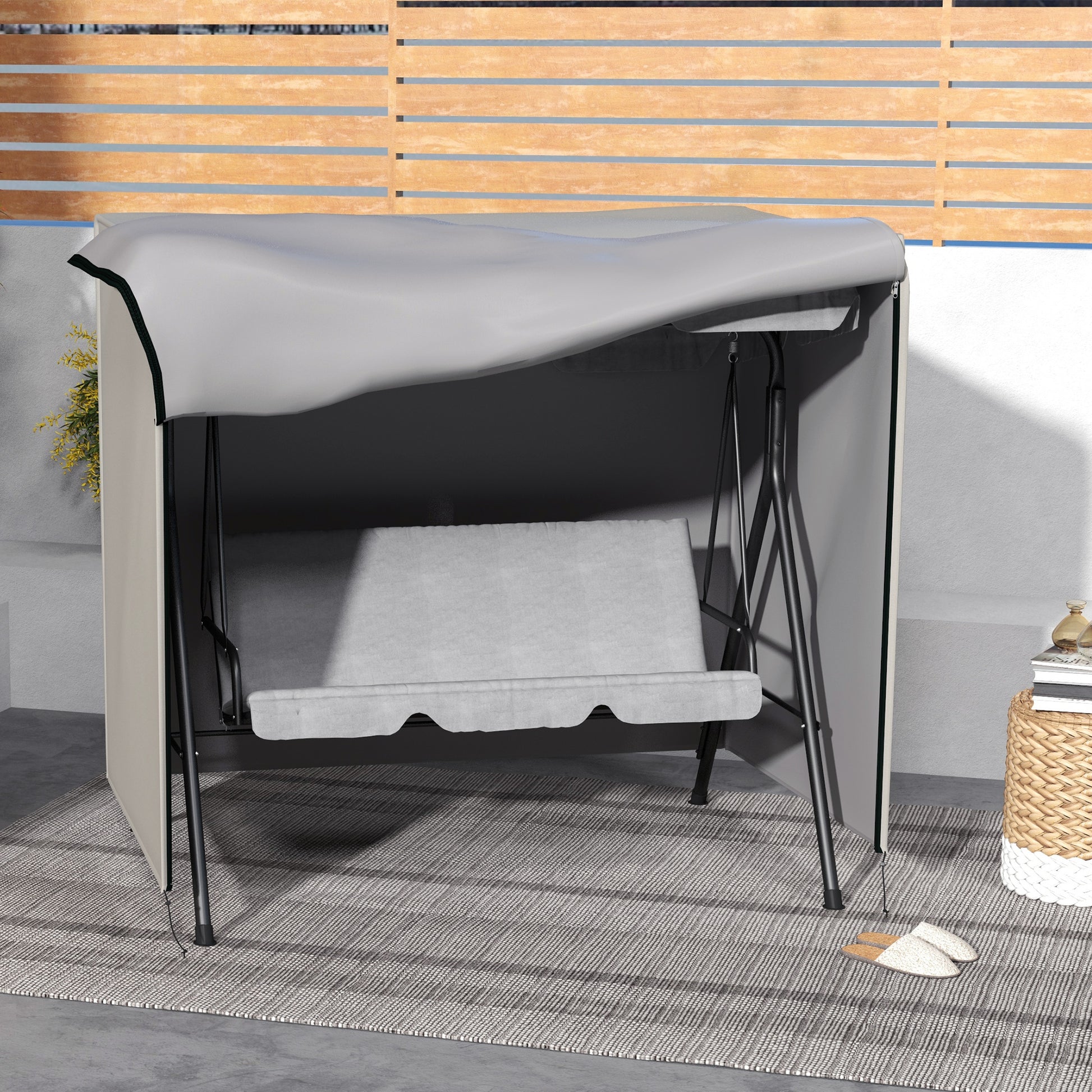Hollywood Swing Seat Cover 3 Seater, Water Repellent Winterproof Protective Cover for Garden Swing, UV Resistant Cover, Tearing Resistant 420D Oxford Fabric, 177x114x152cm Gray