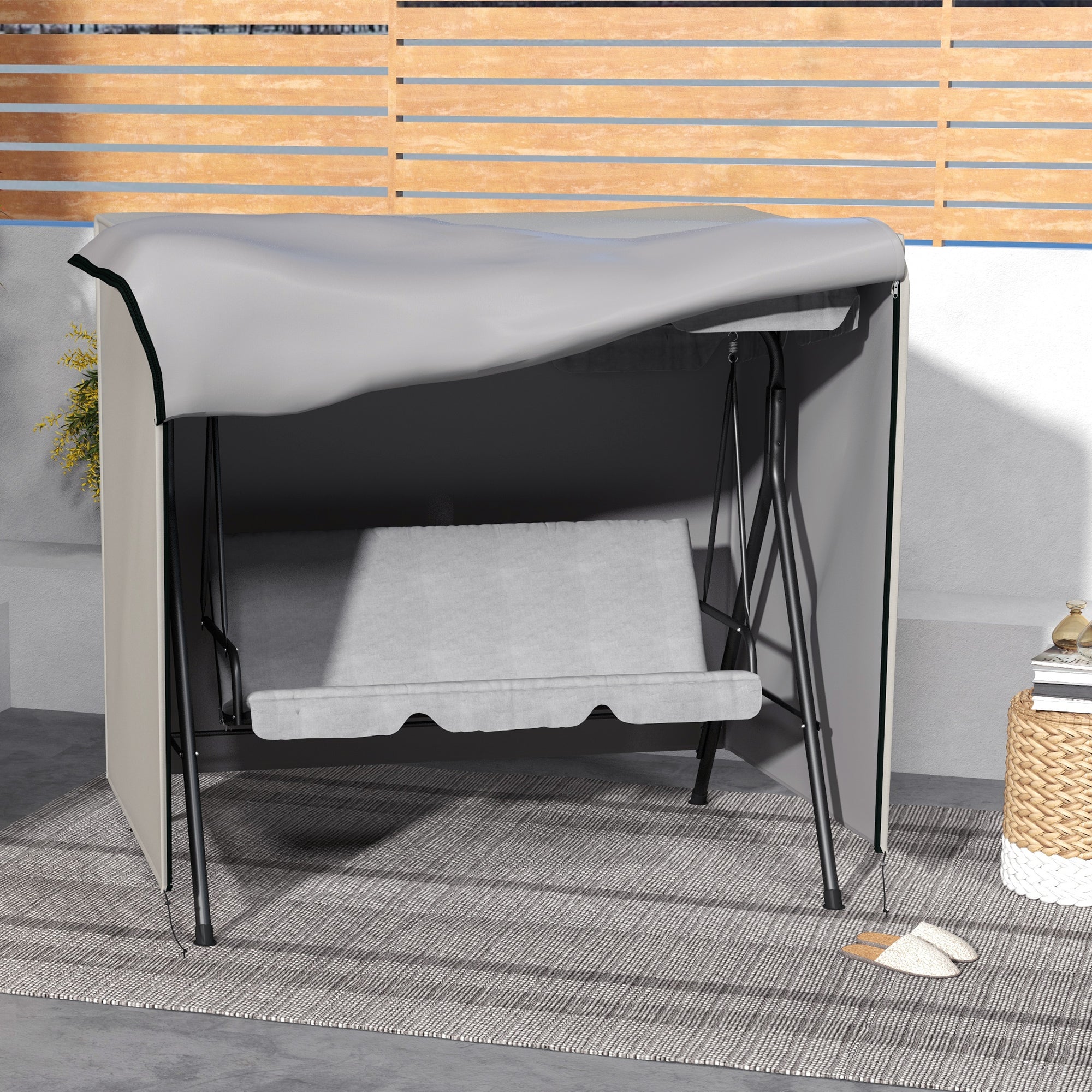 Hollywood Swing Seat Cover 3 Seater, Water Repellent Winterproof Protective Cover for Garden Swing, UV Resistant Cover, Tearing Resistant 420D Oxford Fabric, 177x114x152cm Gray