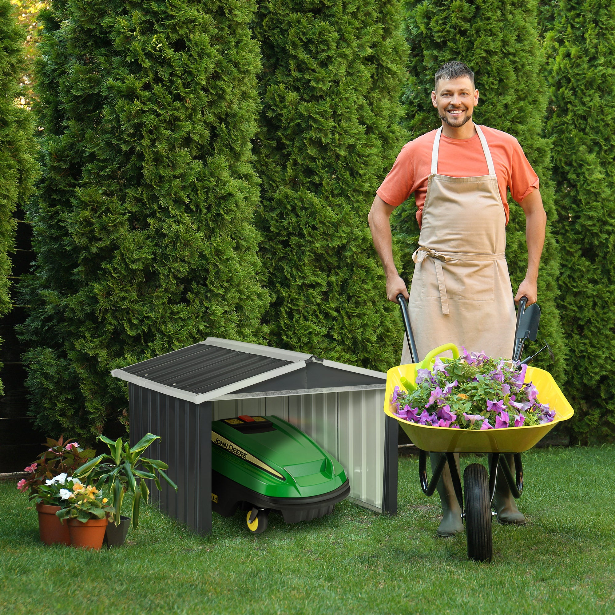 Lawnmower Storage Shed for Robot Lawnmower - robot lawn mower garage - gray steel sheet