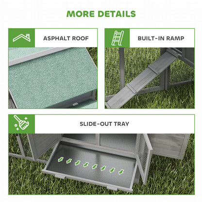 Wooden Chicken Coop with Run, 168 x 75 x 103 cm (66.1 x 29.5 x 40.6 in) — Nest Box, Ramp & Pull-Out Tray, Asphalt Roof — Gray/Green, Fits 2–4 Chickens