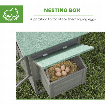 Wooden Chicken Coop with Run, 168 x 75 x 103 cm (66.1 x 29.5 x 40.6 in) — Nest Box, Ramp & Pull-Out Tray, Asphalt Roof — Gray/Green, Fits 2–4 Chickens