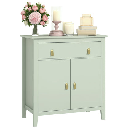 Sideboard Cabinet with Drawer and Double Door, Adjustable Shelf, PU Handles, Modern Style Buffet for Dining Room & Kitchen, 31.5 x 15.7 x 35.4 in, Light Green