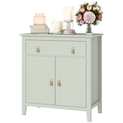 Sideboard Cabinet with Drawer and Double Door, Adjustable Shelf, PU Handles, Modern Style Buffet for Dining Room & Kitchen, 31.5 x 15.7 x 35.4 in, Light Green