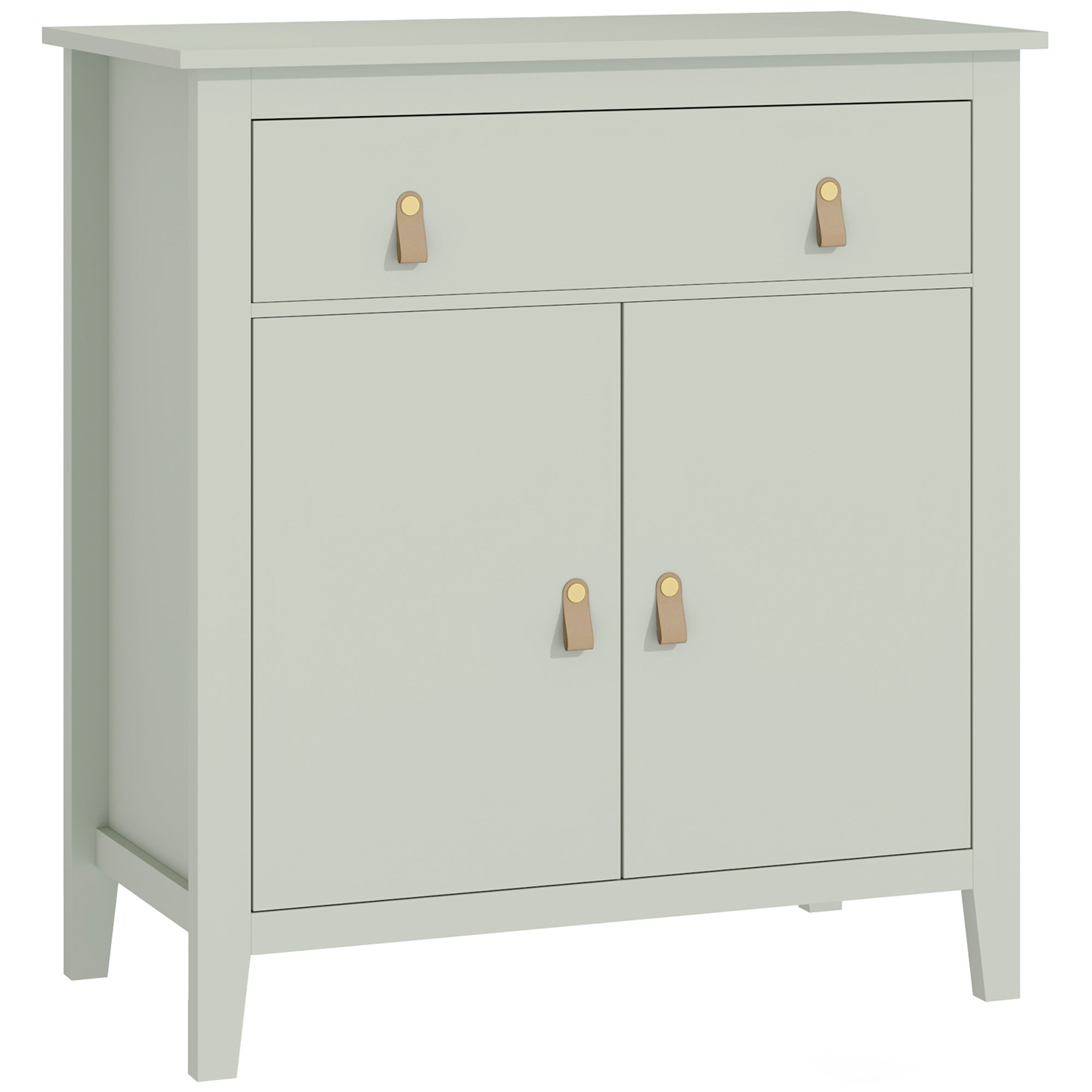 Sideboard Cabinet with Drawer and Double Door, Adjustable Shelf, PU Handles, Modern Style Buffet for Dining Room & Kitchen, 31.5 x 15.7 x 35.4 in, Light Green