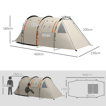 Tunnel Tent, Camping Tent for 5 People, Family Tent with 2 Rooms, Side Windows, Carry Bag, 3000mm Waterproof, for Garden, Camping Site, Khaki