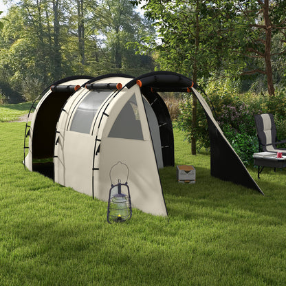 Tunnel Tent, Camping Tent for 5 People, Family Tent with 2 Rooms, Side Windows, Carry Bag, 3000mm Waterproof, for Garden, Camping Site, Khaki