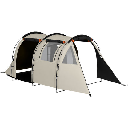 Tunnel Tent, Camping Tent for 5 People, Family Tent with 2 Rooms, Side Windows, Carry Bag, 3000mm Waterproof, for Garden, Camping Site, Khaki