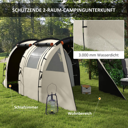 Tunnel Tent, Camping Tent for 5 People, Family Tent with 2 Rooms, Side Windows, Carry Bag, 3000mm Waterproof, for Garden, Camping Site, Khaki