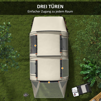 Tunnel Tent, Camping Tent for 5 People, Family Tent with 2 Rooms, Side Windows, Carry Bag, 3000mm Waterproof, for Garden, Camping Site, Khaki