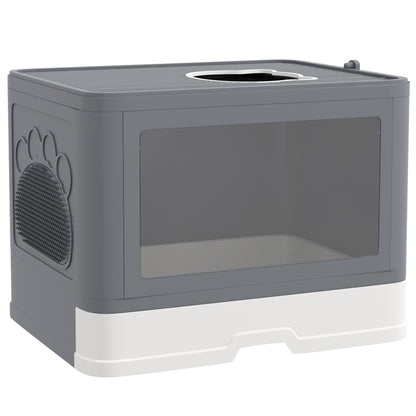 Cat Litter Box with Lid, Scoop, Toilet for Cats up to 4 kg, for Indoor, Plastic Grey 48.5 x 38 x 36.5cm