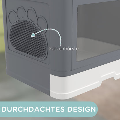 Cat Litter Box with Lid, Scoop, Toilet for Cats up to 4 kg, for Indoor, Plastic Grey 48.5 x 38 x 36.5cm