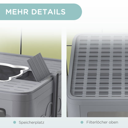 Cat Litter Box with Lid, Scoop, Toilet for Cats up to 4 kg, for Indoor, Plastic Grey 48.5 x 38 x 36.5cm