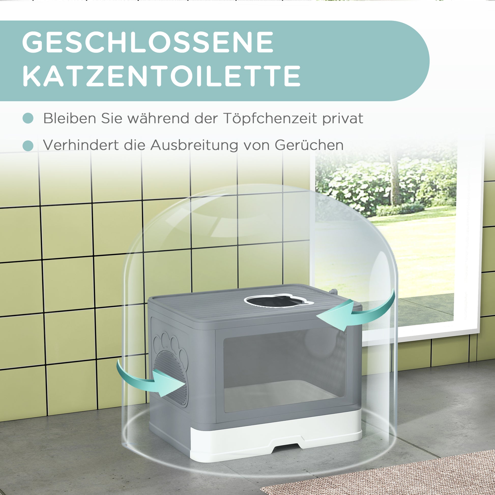 Cat Litter Box with Lid, Scoop, Toilet for Cats up to 4 kg, for Indoor, Plastic Grey 48.5 x 38 x 36.5cm