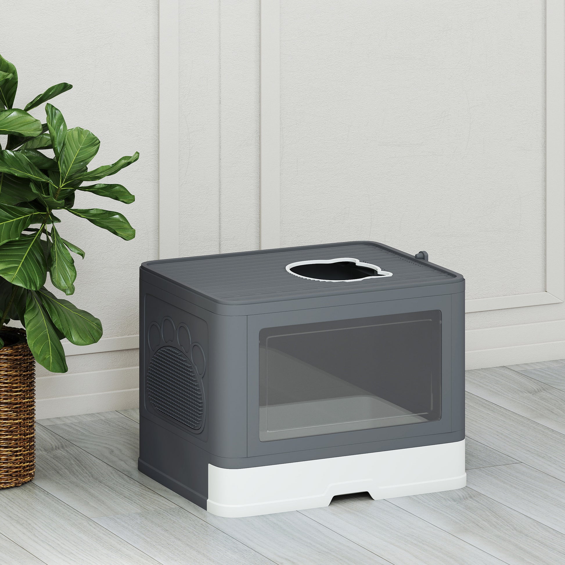 Cat Litter Box with Lid, Scoop, Toilet for Cats up to 4 kg, for Indoor, Plastic Grey 48.5 x 38 x 36.5cm