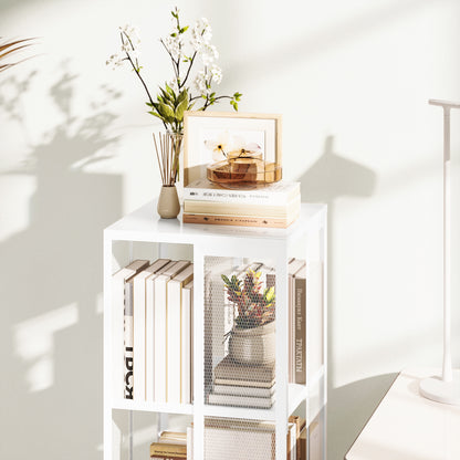 Modern 3-Tier Bookcase, Metal Bookshelf with Wheels for Living Room, Bedroom, and Office, 35x35x99 cm, White